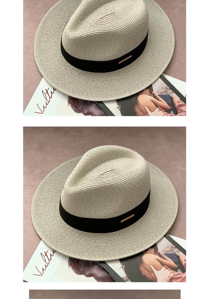 Unisex Panama Straw Hat: Adjustable Jazz Topper with Large Head Circumference, Sunshade, and UV Protection - Trendy All-Match Design.