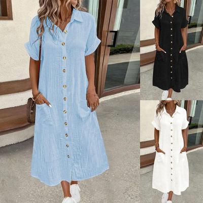 Women's Summer Short-sleeved Lapel Long Shirt Dress