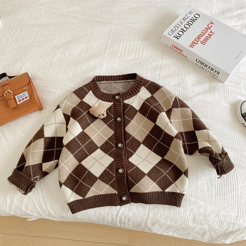 

Baby Boys Girls Spring Autumn Plaid Sweater Knit Outerwear Fashion Cardigan Coat 140