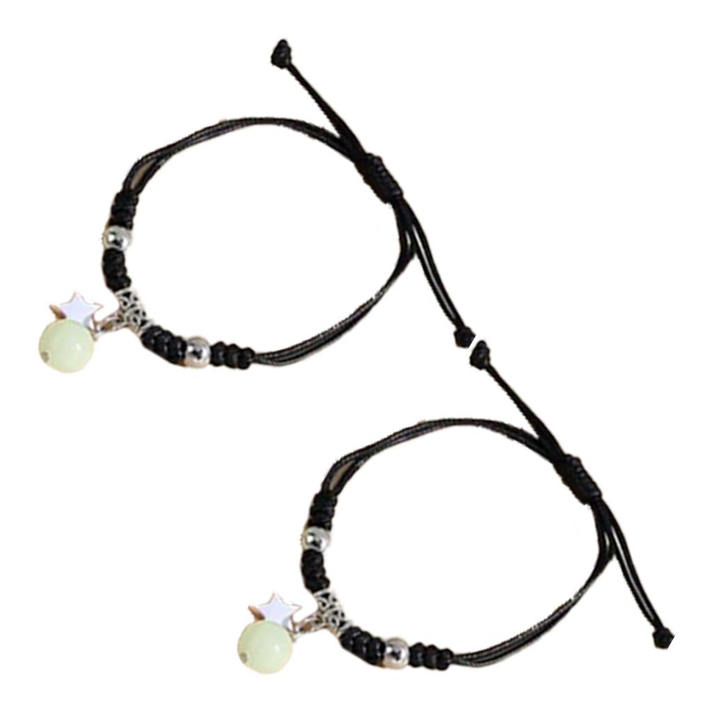 Lovers Bracelet Dark Glowing Adjustable Star Pendant Woven Couple Bracelet for Daily Dating Party Black