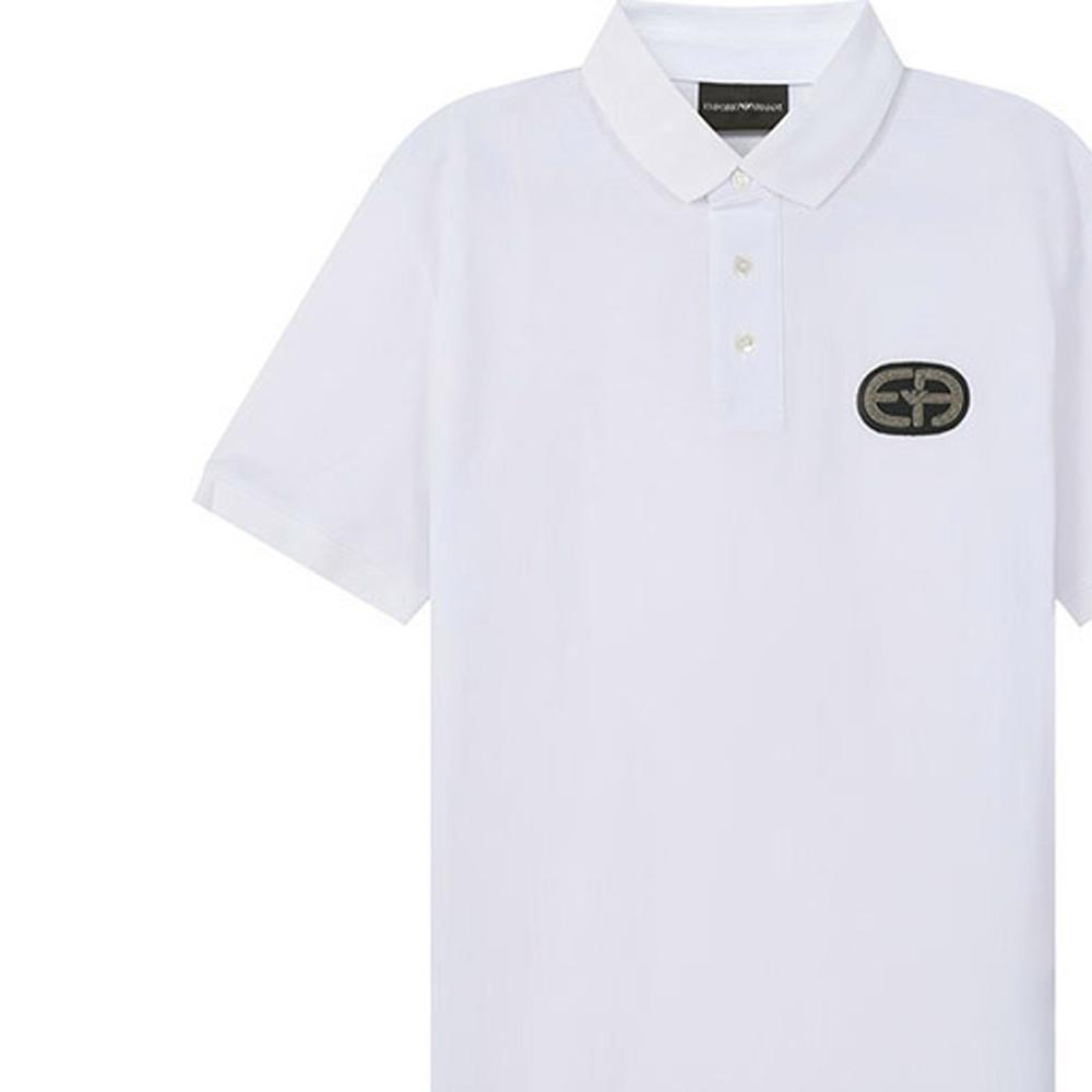 Emporio Armani FW22 Solid Color Logo Cotton Short Sleeve Polo Shirt Men tops White 6L1FB9-1JTKZ-0100