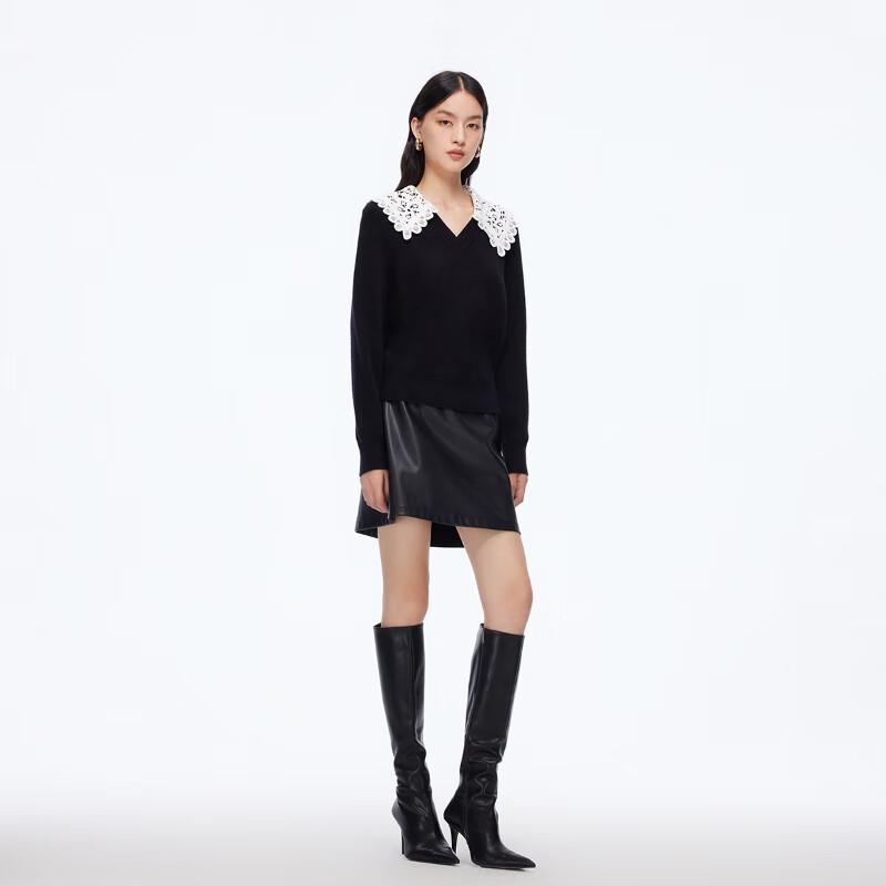 VEROMODA Women's V-Neck Detachable Lace Collar Sweater