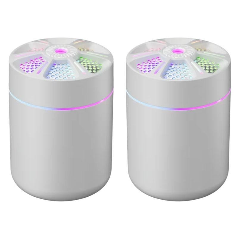 Humidificateur d'air Mini pour Voiture 180ML Diffuseur d'Arôme Électrique USB Portable Purificateur d'Huiles Essentielles Aromathérapie avec Lumière Colorée pour Voiture Maison Chambre à Coucher 2pcs blanc