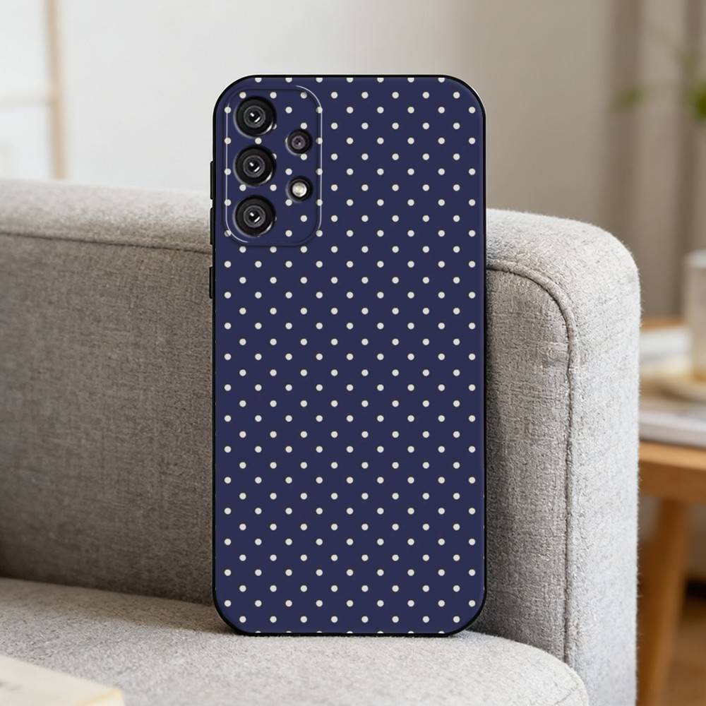 V-Vintage Ins Style Polka Dot Phone Case For Samsung S25,S24,S21,S22,S23,S30,Ultra,S20,Plus,Fe,Note,10,9,5G Black Cover