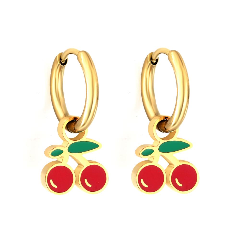 Stainless Steel Hoop Earrings Trendy Cartoon Strawberry Cherry Pendants Women Girls Round Huggie Earrings Dangles Party Jewelry