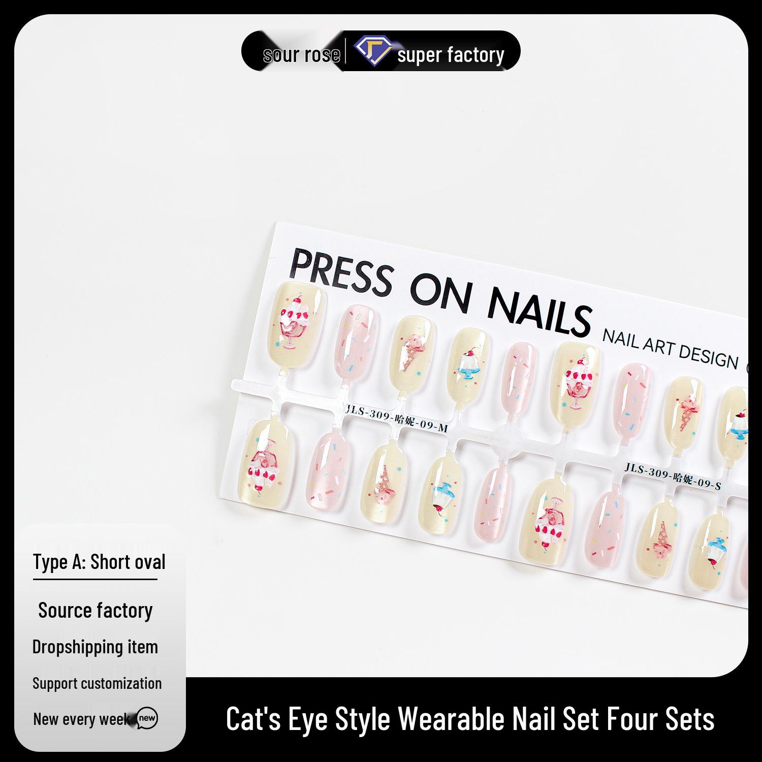

[Jiaolong] Cat Eye Cartoon Cake Manicure Removable Nail Stickers