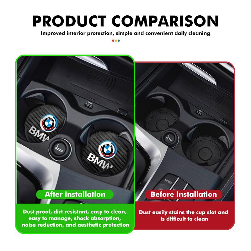 2pcs Car Water Cup Mats Carbon Fiber Coaster Non-Slip Pad For BMW 1 3 4 5 6 7 Series M X1 X3 Performance Alpina G20 F20