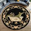 Hedgehog Round Rug Woodland Forest , Cozy Animal Carpet with Autumn Floral Border, Cottagecore Nature Decor for Living Room