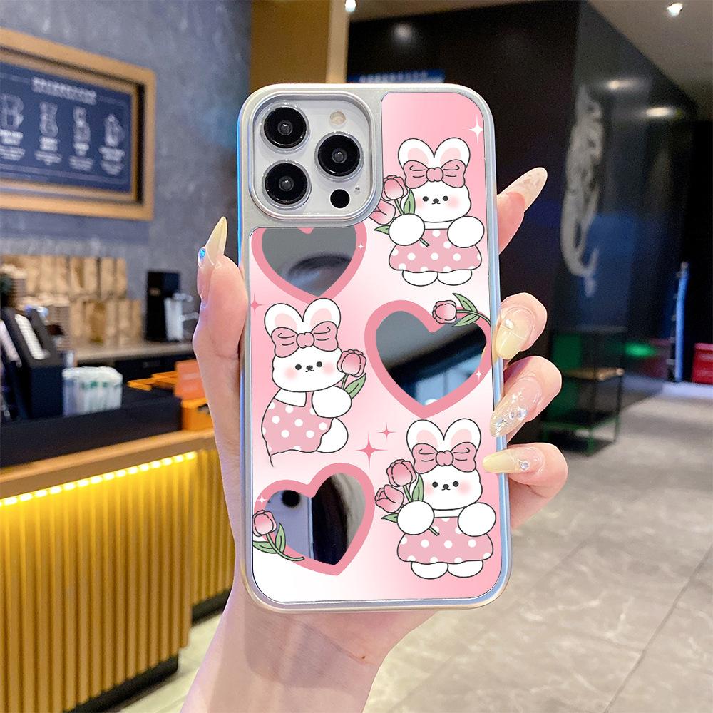 Summer with Mirror Mobile Phone Case Apple 17promax15 Pink Rabbit Love Makeup Mirror iPhone12 Electroplating Advanced