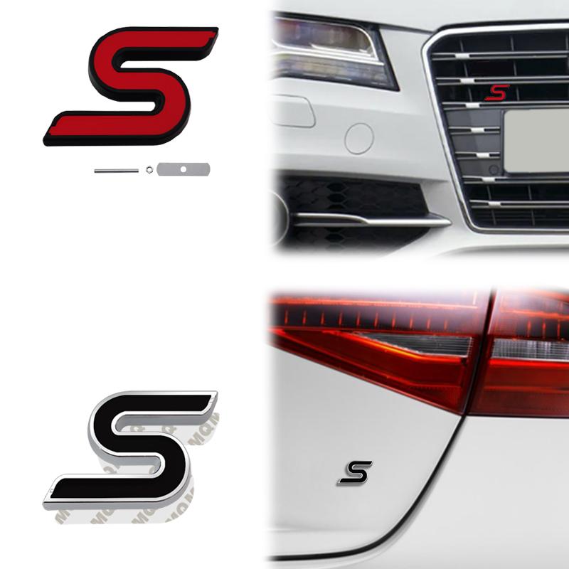 RGFU9 Car Accessories Metal S Grille Emblem Rear Trunk Body Badge Sticker For Ford ST LINE Focus Fiesta Ecosport Kuga Mondeo Everest
