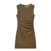 Spring New Women's Clothing French Ruched Silm round Neck Short Sleeveless Dress 3067220 4772350