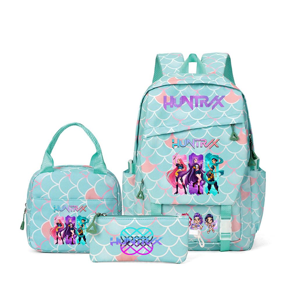 K-Pop Demon Hunter Girl Group Backpack Demon Boy Group Cartoon Anime Lunch Bag Pencil Case Three-Piece Set
