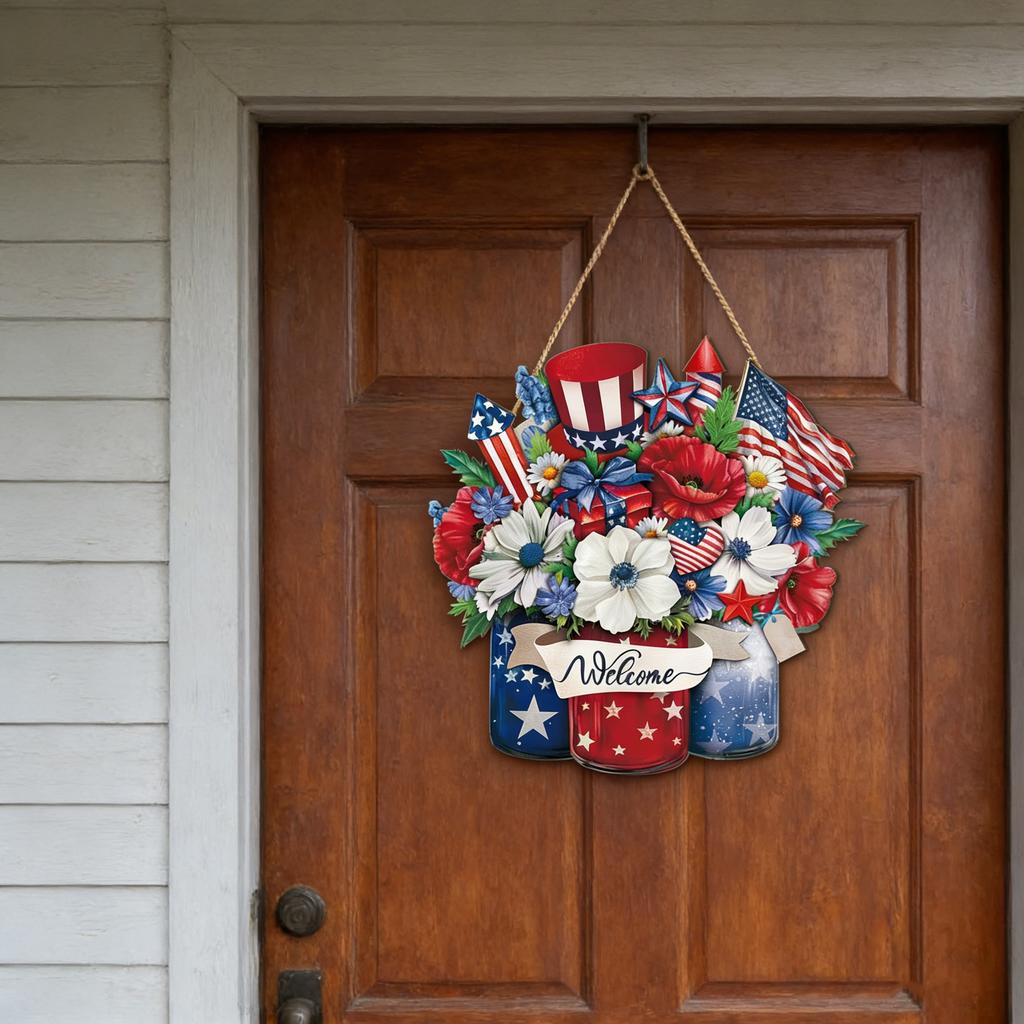 Farmhouses Wooden 4th of July Door Hanger Sign With Patriotics Theme For Holiday Parties Decoration And Gift Giving