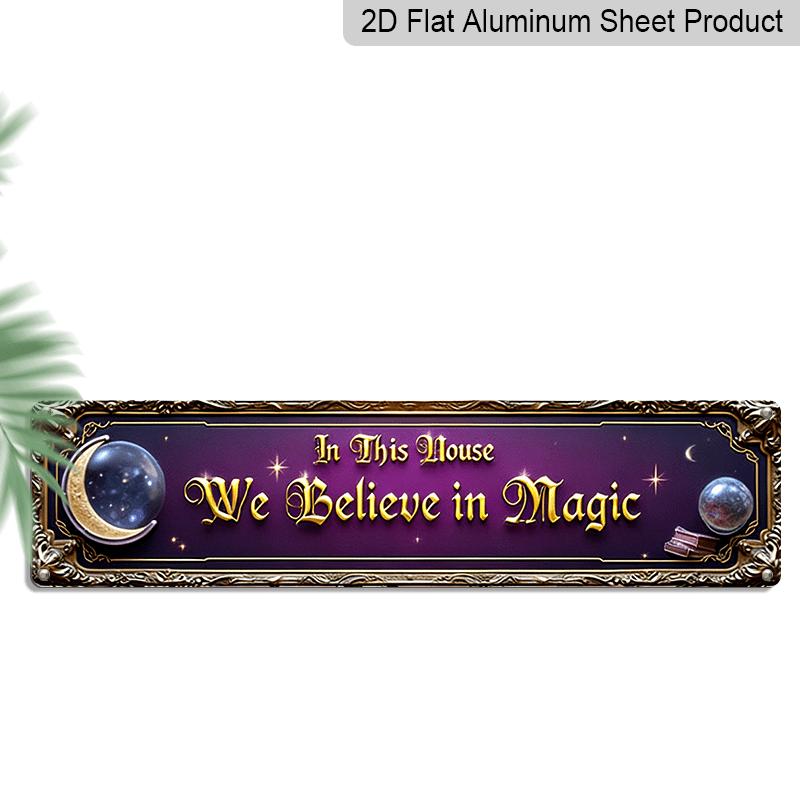 2D Flat - 1pc Magic House Metal Sign | Vintage Wizard Aluminum Decorative Sign with Golden Frame and Magic Symbols - Ideal for Home, Bars, Cafes