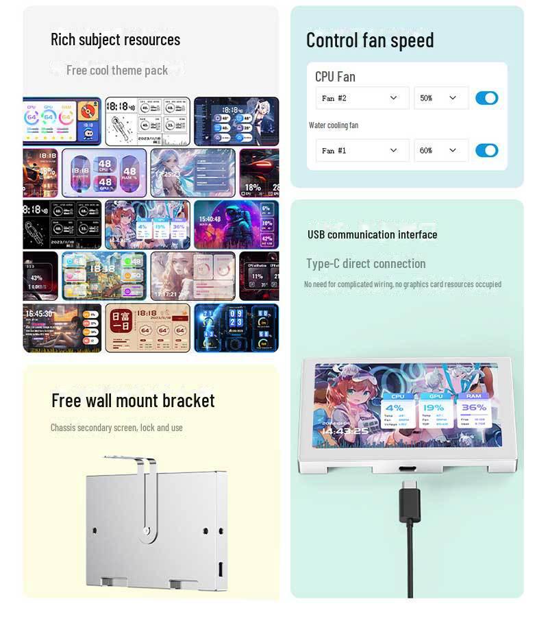 8-Zoll RGB LCD USB Unterbildschirm mit Tonaufnahme, 1280x800 Auflösung