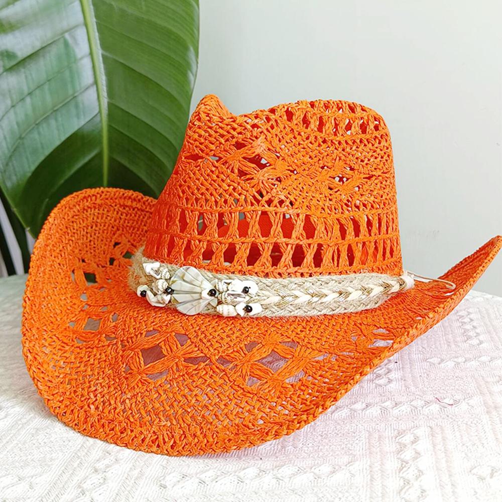 Cappello da cowboy in paglia da donna cappello da spiaggia cappello jazz con accessori da fornaio moda estate
