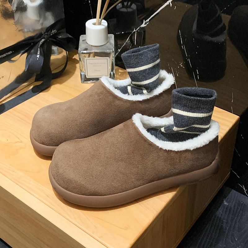 Fleece Boken shoes 2025 winter explosion lazy one-pedal cotton shoes women's warm new casual fluffy shoes thick sole