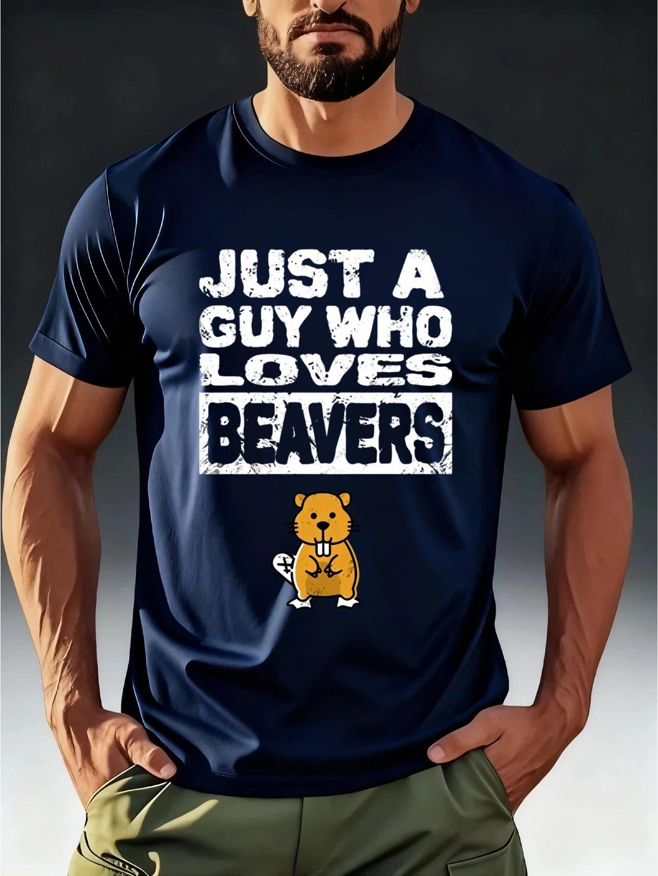 Men S Trendy Short-Sleeve T-Shirt Featuring a Humorous Beaver Pun Theme Print XXL