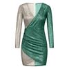 Fashion Women's Hot Stamping Dress Long Sleeve V-Neck Sexy  Dress