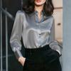 Women Long Sleeve Button Down Shirt Elegant Satin Blouse Classic Collar Loose Fit Office Top for Business Casual Wear