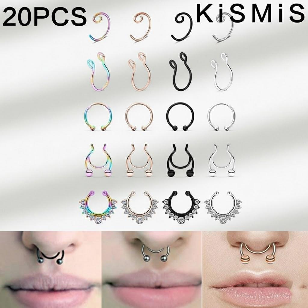 

20PCS Magnetic Nose Rings Stainless Steel Faux Septum Rings Fake Piercing Clip on Nose Hoop Rings Jewelry Accessories
