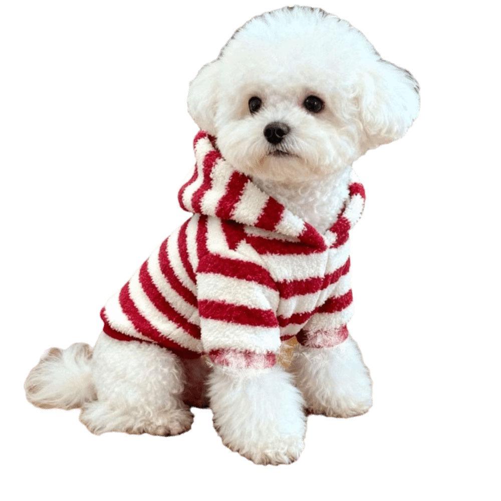 Striped Dog Sweatshirt With Hat Dog Vest New Pug Teddy Coat  Chihuahua Outfits