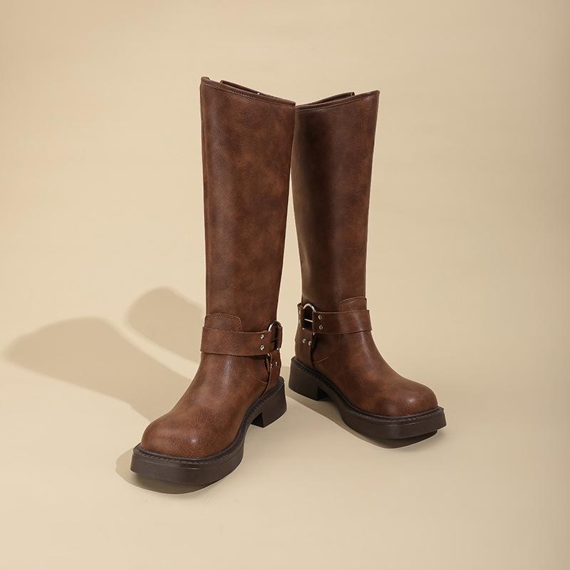 Factory custom western cowboy retro Maillard women's boots thick heel high boots square sleeve knight boots fashion boots