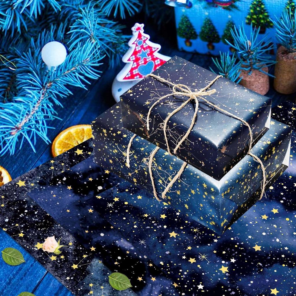 12 Sheets Gift Wrapping Paper Starry Sky Nebula Pattern Valentine's Day Birthday Party Gift Packaging Decoration DIY Craft Paper