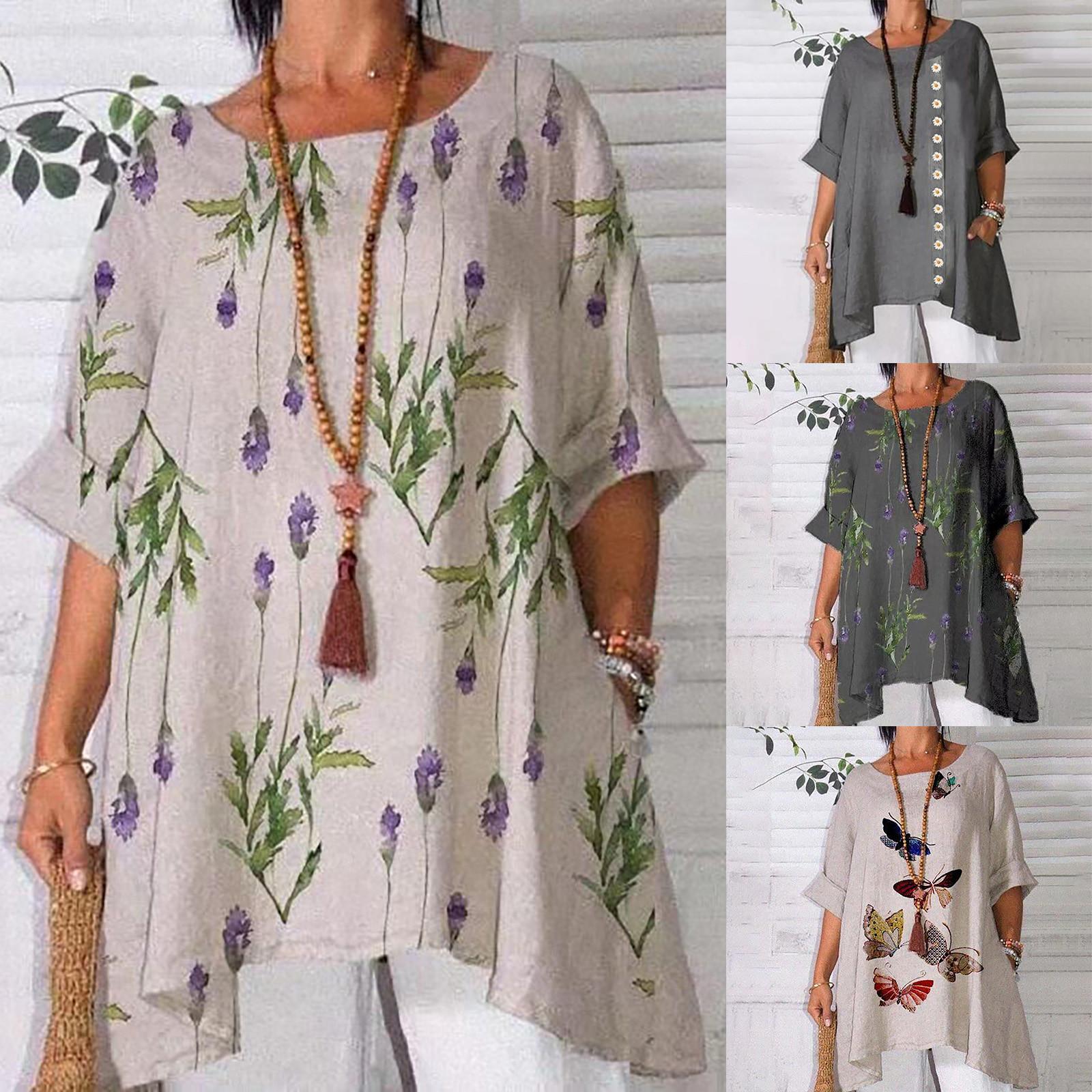 

Женская модная блузка с круглым вырезом и половиной рукавов, футболка больших размеров, топы