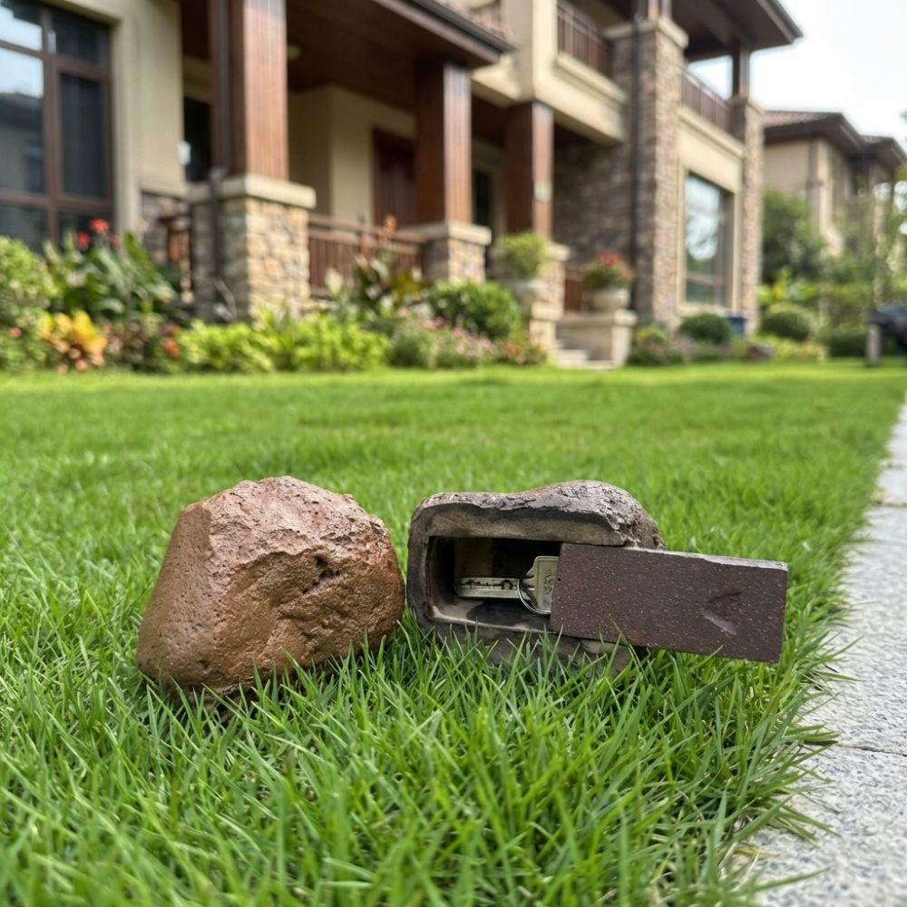 Natural Looking Disguised Rock Key Storage Box Resin Fake Rock Statue Decoration  Outdoor