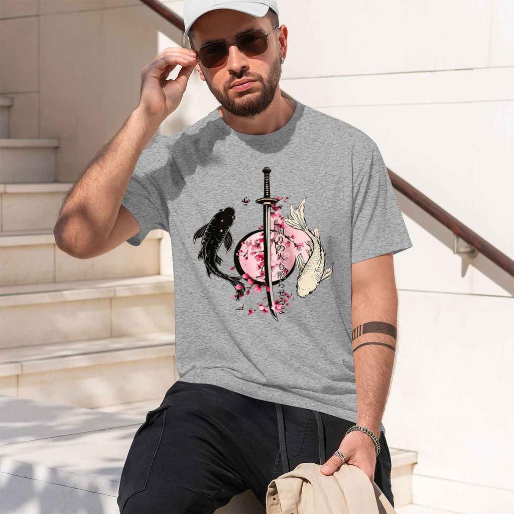 Japanese  Koi Fish  Samurai Sword Pattern d Light And Thin Unisex Tops Tees Casual d Unisex Beach tshirt  New Model
