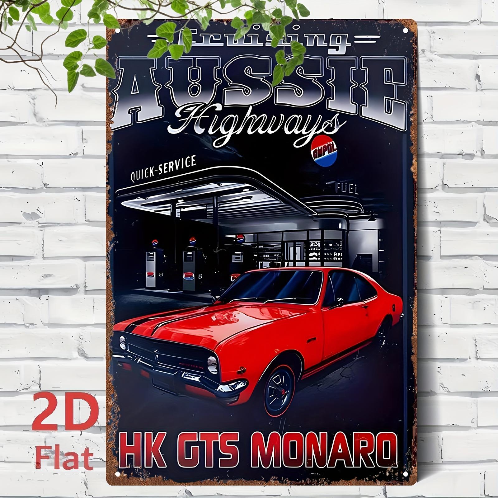 

Vintage Metal Tin Sign Red GTS MONARO Car Cruising Aussie Highways GarageThemed Wall Art Rustic Iron Decor for Home 20x30cm（7.8x11.8inch）