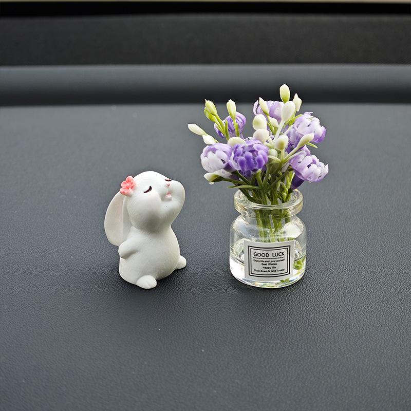 Car Interior Cute Rabbit Vase Ornament - Healing Center Console Doll