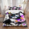 3pcs Floral Cat Bedding Set Down Comforter Cover and Pillowcases, Suitable for Guest Room Home Decoration All Seasons(No Insert) S0819045