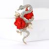 Enamel Rose and Snake Brooch with Rhinestones for Women Elegant Designs Lapel Pin for Business and Social Events
