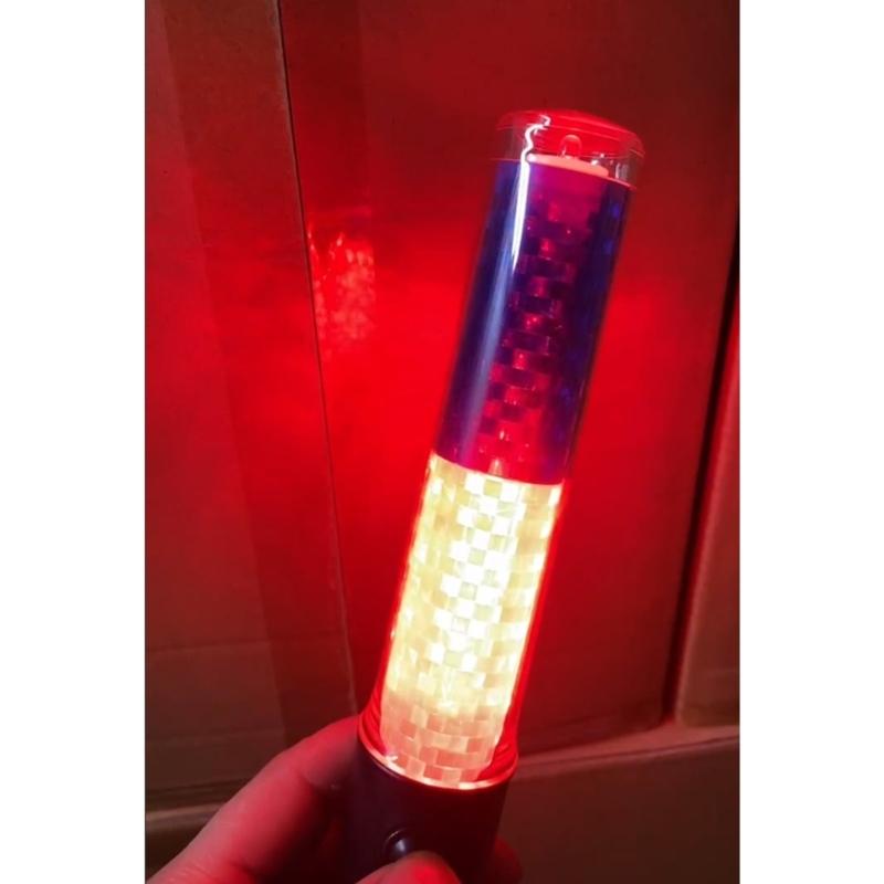 Re Blue Safety Traffic Batons Flashing Warning Light LED Traffic Wand Multifunctional for Airport Parking Directing