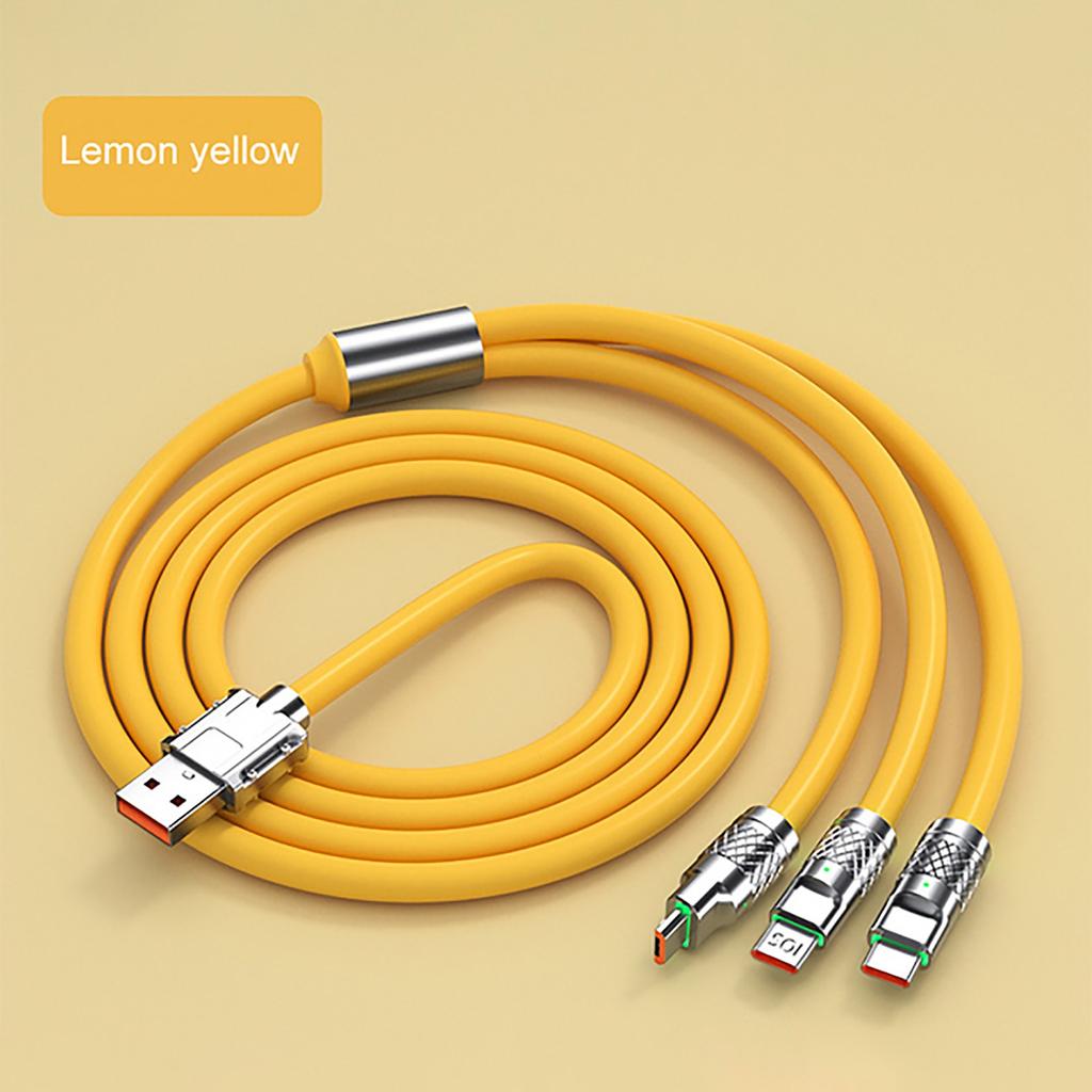 3 In 1 Fast Charging Cable 6A 120W Metal Liquid Silicone Type-C Micro-USB Data Charger Cable 1.2M Line For I-Phone Android