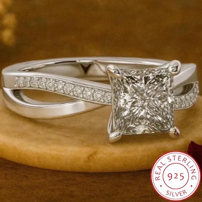 

Classic Square Zircon Engagement Ring for Women, 925 Silver Plated Elegant Jewelry, Perfect Anniversary & Party Gift 6