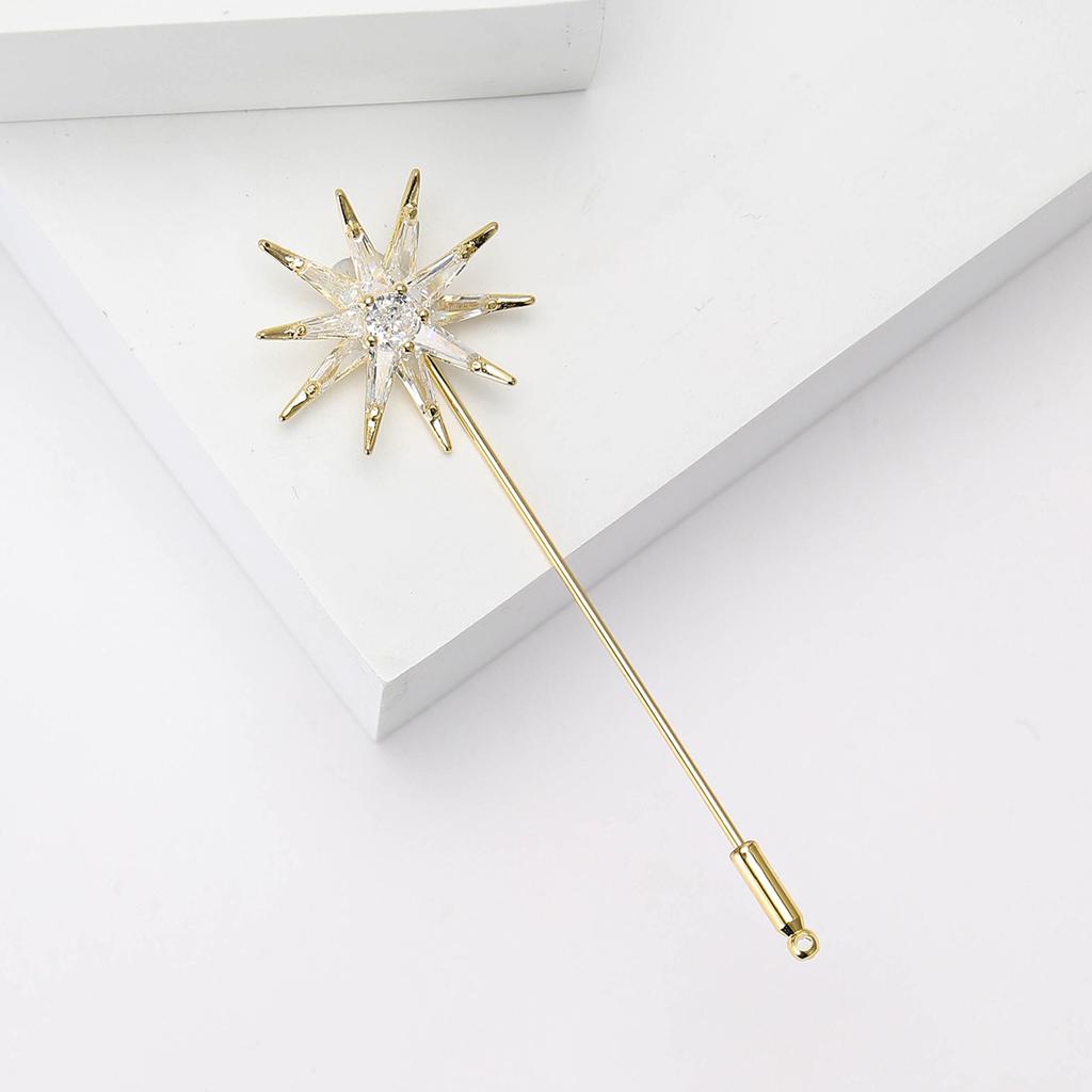 Fashion Long Needle Slightly Inlaid Copper Zircon 8-Star Brooch, Simple Niche Women'S Clothing Corsage Jewelry Pin