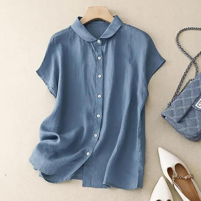Plus Size Shirts Summer Women‘s Loose Lapel Elegant Short Sleeved  Casual Ladies Blouses Button Up Fashion Comfortable Tops