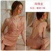 Sexy Plus-Brustpolster Satin Spitze Hosenträger Nachthemd Gürtel Hupenärmel Robe Damen Heim-Set
