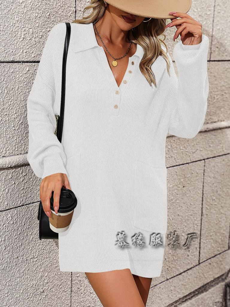Autumn and Winter New Women's Clothing Solid Color Lapel Button Knitted Sweater Medium and Long Coat Sweater Women