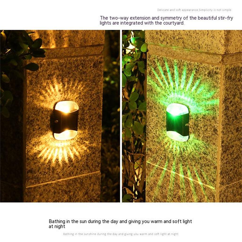 4pcs 4led Solar Wall Lamp Waterproof Up Down Luminous Night Light For Outdoor Garden Courtyard Decoration