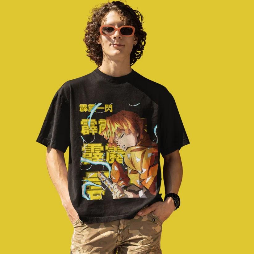 Demon Slayer Anime Printed Cotton Tshirt for Men and Women Harajuku Trend Fashion Oversized Anime Peripheral Clothing Tshirt