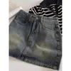 Retro Dunkelblau A-Linien Jeansrock mit Gürtel und Futter - Hohe Taille, Anti-Exposure, Damen 2026 Frühjahrsneuheit