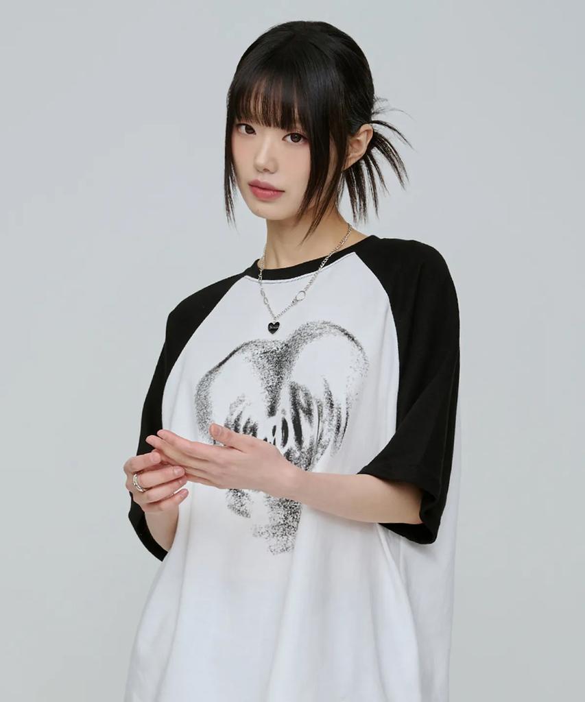 ACOVER Heart Spray Raglan Short Sleeve T-Shirt 3 Colors