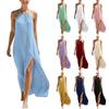 Sleeveless Halter Neck Maxi Dress with Backless Design and Side Slit Lightweight Beach Dress for Women Summer Casual Wear