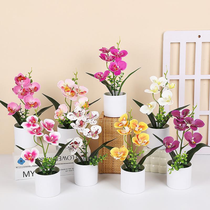 Plastic Bonsai Desktop Ornament Artificial Flower No-fading Butterfly Orchid Multicolor White Flowerpot Fake Butterfly Flower