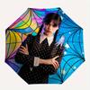 Addams Family, Wednesday Automatic Folding Umbrella  8 Ribs, Durable Iron Frame, Bright Color Pattern Compact Travel Umbrella, Suitable for