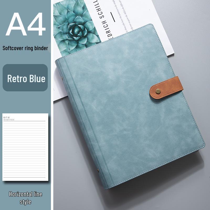 A4 Retro Leder Notizbuch mit Magnetverschluss - Unifarbe, Herausnehmbares kariertes Notizbuch